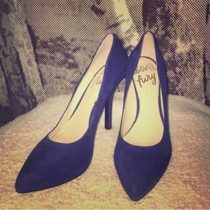 Luv Furry Blue Suede Heels